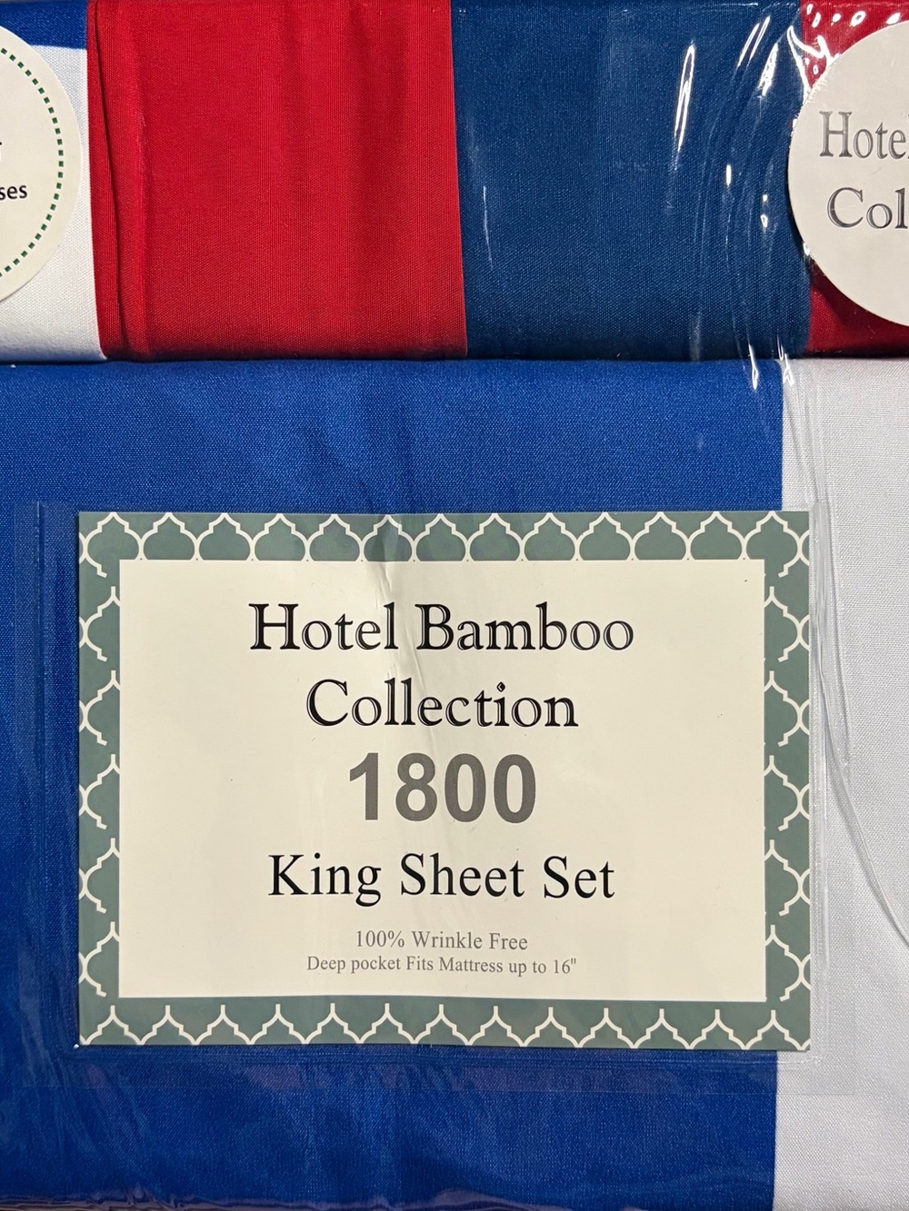 Hotel Bamboo Collection 1800 King Sheet Set - Blue and Red